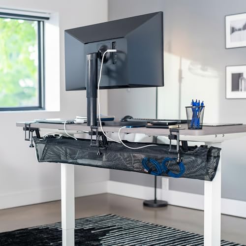 VIVO No Drill Clamp-on 55 inch Mesh Net Under Desk Cable Management Wire Organizer, Adjustable Home Office Standing Desk Cord Storage Sleeve, Black, DESK-AC55MH - size: 55"