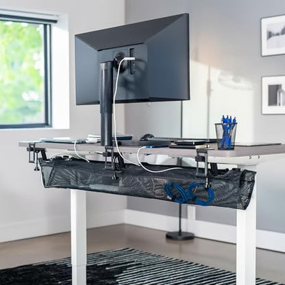 VIVO No Drill Clamp-on 55 inch Mesh Net Under Desk Cable Management Wire Organizer, Adjustable Home Office Standing Desk Cord Storage Sleeve, Black, DESK-AC55MH - size: 55"