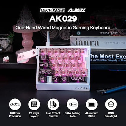 MechLands AJAZZ AK029 One Handed Gaming Keyboard, 8Khz Polling, 29 Keys Rapid Fast Wired Keyboard, SOCD & DKS, Magnetic Switch, Adjustable Actuation, RGB Backlits, Aluminum Plate (Black Pink) - color: Black Pink