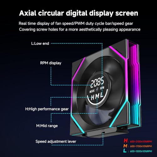 JM V4 120mm Case Fan|Computer Cooling PC ARGB CPU Cooler Daisy Chain Fan|Three-Mode Digital Display|Infinity Mirror Design|600-2100 4Pin PWM Contro(Black Forward 3-Pack) - color: Black Forward 3-Pack