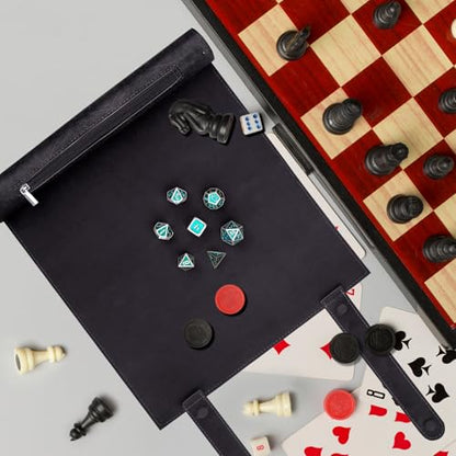 SIQUK 2 Pieces Magnetic Dice Mat Tray Rolling Mat with Zipper PU Leather Folding Scroll Dice Holder for D&D RPG Games (Camel, Black) - color: Camel, Black