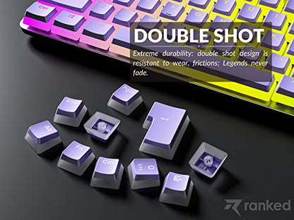 Ranked Pudding v2 PBT Keycaps | 145 Double Shot Translucent ANSI US & ISO Layout | OEM Profile for Full Size, TKL, 75%, 65% and 60% RGB Mechanical Gaming Keyboard (Lavender) - color: Lavender