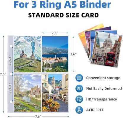 640 Pockets 4 Pocket Card Sleeves,Double-Sided 4 Pocket for 3 Ring Binder, Fit 2.5x3.5 Cards, 80 Sheets A5 Binder Sleeves,Top Loading Page Protector, Ultra Clear for Photos, Postcards, Trading Cards - size: 80