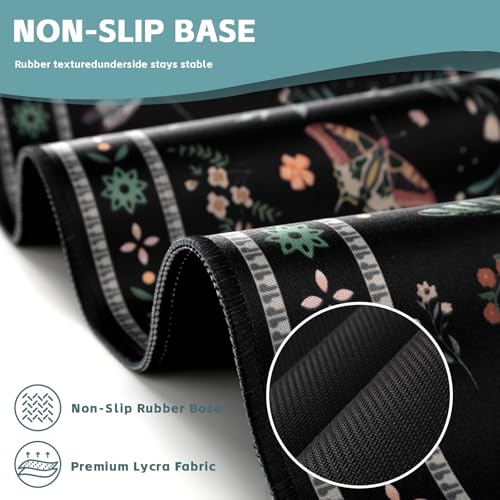 Baziabbo Black Desk Mat,XXL Extended Big Mouse Pad,Gaming Mousepad with Stitched Edge,Non-Slip Rubber Base Keyboard Desk Pad for Home Office Study Game - color: Modern Floral