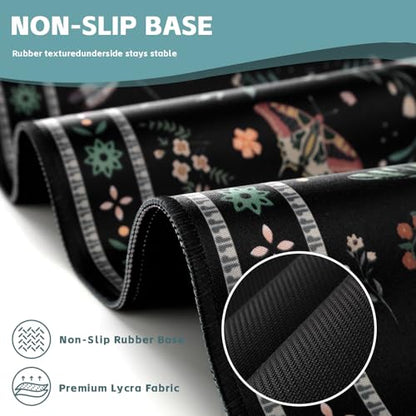 Baziabbo Black Desk Mat,XXL Extended Big Mouse Pad,Gaming Mousepad with Stitched Edge,Non-Slip Rubber Base Keyboard Desk Pad for Home Office Study Game - color: Modern Floral