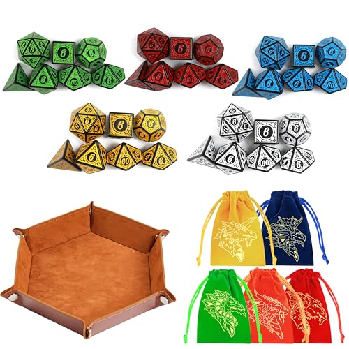 DND Dice Set 35 Pcs Polyhedral Dungeons and Dragons Rolling Dice for D&D RPG MTG Table Games Dice Bulk with Colorful Drawstring Bags and Dice Tray (Retro) - color: Retro