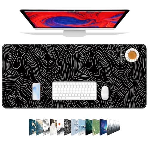 Galdas Mouse Pad For Gaming,XXL XL Large Mouse Mat Long Extended MousePad Desk Mat Non-Slip Rubber Mice Pads Stitched Edges Thin (31.5 x 11.8 x 0.12 Inches) Topographic Map - color: Topographic Map Balck