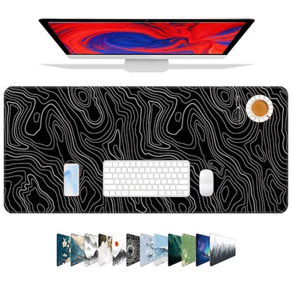 Galdas Mouse Pad For Gaming,XXL XL Large Mouse Mat Long Extended MousePad Desk Mat Non-Slip Rubber Mice Pads Stitched Edges Thin (31.5 x 11.8 x 0.12 Inches) Topographic Map - color: Topographic Map Balck