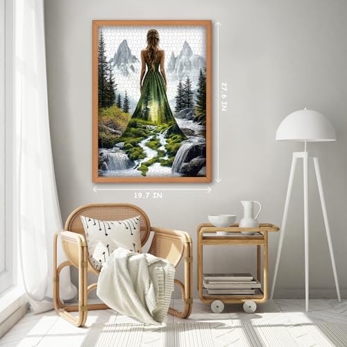Impossible Puzzles for Adults 1000 Pieces, Woman Forest Landscape Puzzles, Mountain River Nature Puzzle, Beautiful Lady Mountain Jigsaw Puzzle Scenery - style: Verdant Muse puzzle