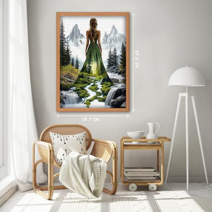 Impossible Puzzles for Adults 1000 Pieces, Woman Forest Landscape Puzzles, Mountain River Nature Puzzle, Beautiful Lady Mountain Jigsaw Puzzle Scenery - style: Verdant Muse puzzle