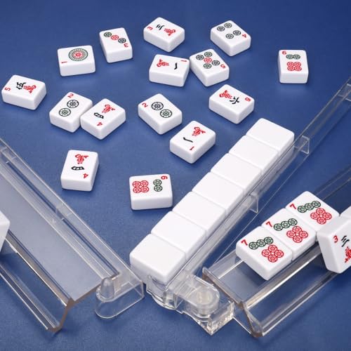 CAYOULR Mahjong Racks with Pushers Set of 4 Clear Acrylic Tile Racks | Portable Mahjong Racks One-Piece Mahjong Pushers Majiang Tile Racks for Family Game American Mahjong Gifts Accessories - color: Transparent