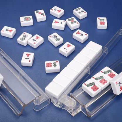 CAYOULR Mahjong Racks with Pushers Set of 4 Clear Acrylic Tile Racks | Portable Mahjong Racks One-Piece Mahjong Pushers Majiang Tile Racks for Family Game American Mahjong Gifts Accessories - color: Transparent