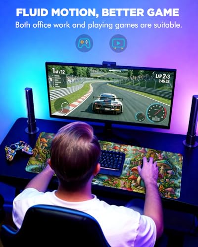 Mouse Pad, Desk Mat, 31.5x11.8in Large Mousepad, Mushroom House | Desk Pad with Stitched Edge & Rubber Non-Slip Bottom, Gaming Mouse Pad, Extended Mousepad for Home, Office - color: Mushroom House