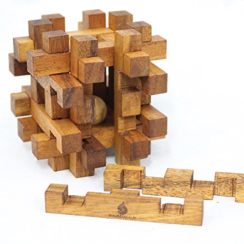 Double Lock-a-Ball Brain Teaser: Mechanical Interlocking 3D Wooden Puzzle for Adults from SiamMandalay with SM Gift Box(Pictured)