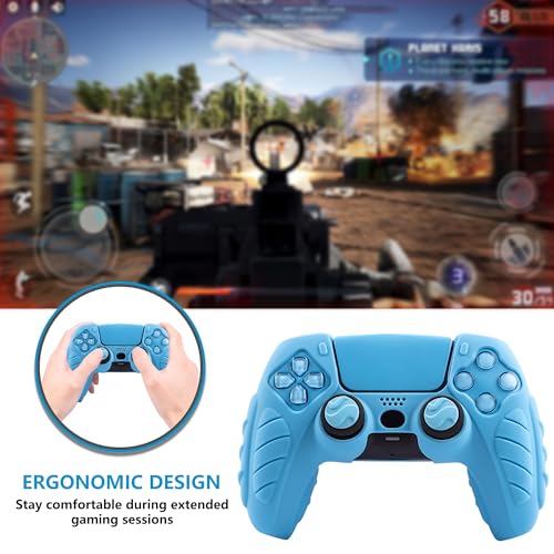 Ergonomic Soft Grip Skin Compatible with PS5 Controller, Anti-Slip Silicone Cover with 6 Thumb Grips Accessories Set Compatible with PlayStation 5 Controller (Starlight Blue) - color: Blue