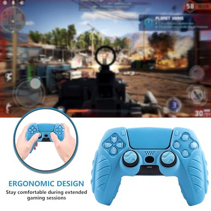 Ergonomic Soft Grip Skin Compatible with PS5 Controller, Anti-Slip Silicone Cover with 6 Thumb Grips Accessories Set Compatible with PlayStation 5 Controller (Starlight Blue) - color: Blue