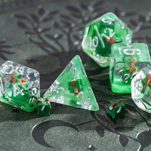 UDIXI 7PCS DND Dice Set Resin Polyhedral D&D Dice for RPG Tabletop Games | Gelatinous Cube Inclusions, Velvet Storage Bag, DM Gift, for Dungeons and Dragons Role Playing Games Board Games - color: Gelatinous Cube