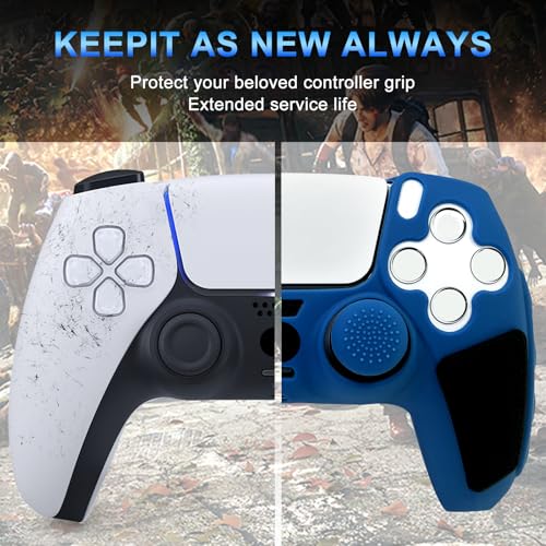 Anti-Slip Blue PS5 Controller Skin,Soft Thicken Studded Protective Silicone Cover Skin Grips Compatible with PS5/Slim/Pro Controller and 8 PCS Thumb Grips Caps. - color: Blue&Black
