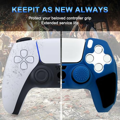 Anti-Slip Blue PS5 Controller Skin,Soft Thicken Studded Protective Silicone Cover Skin Grips Compatible with PS5/Slim/Pro Controller and 8 PCS Thumb Grips Caps. - color: Blue&Black