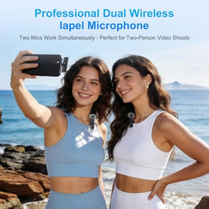2 Pack Wireless Lavalier Microphone for iPhone iPad Android, Plug & Play Lapel Mic with Noise Reduction, Professional Mini Mic for Video Recording, YouTube TikTok Vlog Podcast Interview Livestream