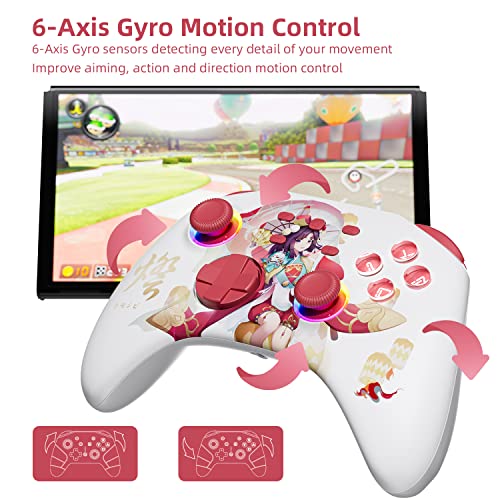 White Wireless Bluetooth Pro Controller for IOS/Android Phone, Switch/OLED/Lite, Steam Deck, PC, Multi Platform with RGB Light, Programmable Back Buttons, Headphone Jack, Anime Girl Touro - color: Red