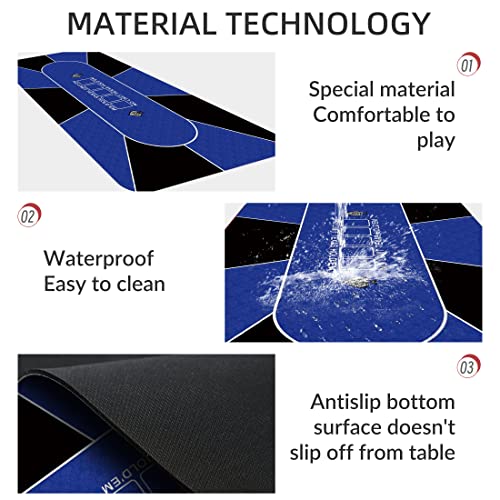 nuveti Poker Mat - 55 x 28inch Non-Slip Poker Table Game Mat - Portable Rubber Waterproof Poker mat for Table 6-8 Player Card Game Anti-Slip Rubber Poker Table Top Layout - color: 55 X 28 Inch Rectangular-blue8