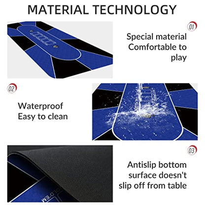 nuveti Poker Mat - 55 x 28inch Non-Slip Poker Table Game Mat - Portable Rubber Waterproof Poker mat for Table 6-8 Player Card Game Anti-Slip Rubber Poker Table Top Layout - color: 55 X 28 Inch Rectangular-blue8