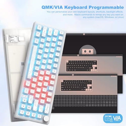 Womier 60% Keyboard Gaming, Wireless Mechanical Creamy Keyboard QMK/VIA | Topographic Hot-Swappable BT5.0/2.4G/USB-C RGB Key board Double-Layer Clear Keycaps for Mac/Win/Gaming (Q61 V2) - color: C-White Transparency