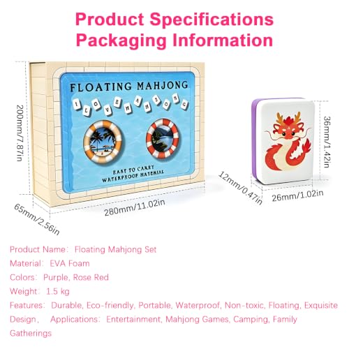 Floating Mahjong Tile Set for Pool - 160 American Waterproof Mahjong, Fade-Resistant American Mahjong Tiles for Outdoor & Beach Game, Lightweight Buoyant Summer Fun, Rose Red - color: Rose Red