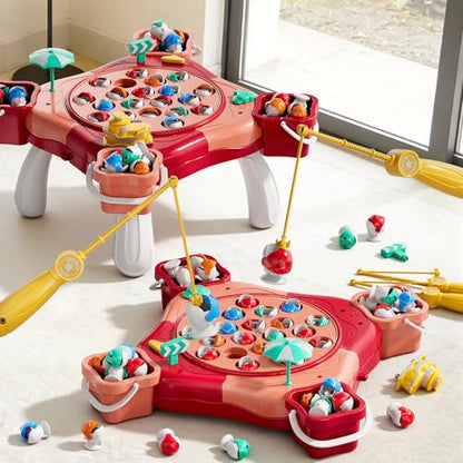 Magnetic Fishing Game for Kids Toddlers Ages 1-3 3-5 5-7, Fish Toy Board Game for Kids 3 4 5 6 7 8 Years Old, 70 Pcs Fishing Table Toys Fish Catch Game Birthday Gifts for Boys Girls, Pink - color: Pink