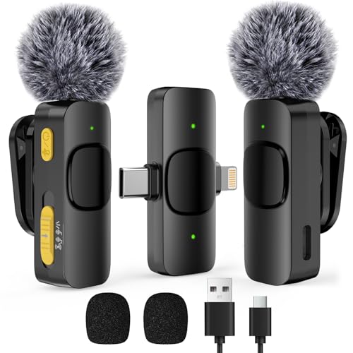 2-Pack Wireless Lavalier Mini Microphone for iPhone, Android, Active Noise Cancellation, Magnetic Lapel Microphone for TikTok, YouTube, Video Vlog, Interviews, Live Streaming (2-in-1 RX)