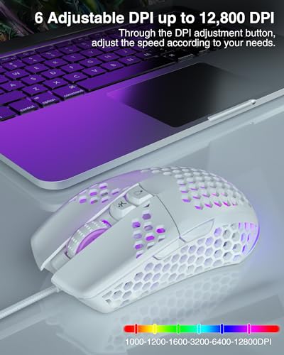 SOLAKAKA SM900 Gaming Mouse Wired with RGB,Adjustable 12800 DPI Wired Gaming Mouse with Side Buttons,Computer Mouse for Laptop/PC,White - color: white
