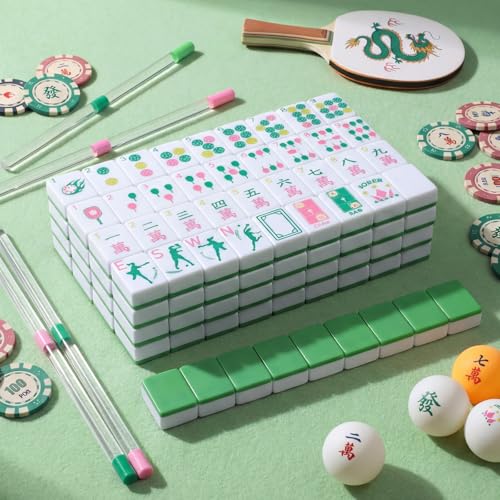 Cuffbow Dinkball-Themed Engraved American Mahjong Tile Set 160 Quality White Tiles (1.2 Inch, Tiles Only) Mini American Mahjong Game Set for Ideal Gifts, No Additional Accessories(Green) - color: Green, style: Dinkball