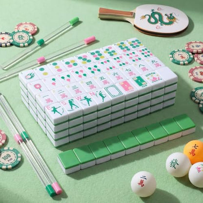 Cuffbow Dinkball-Themed Engraved American Mahjong Tile Set 160 Quality White Tiles (1.2 Inch, Tiles Only) Mini American Mahjong Game Set for Ideal Gifts, No Additional Accessories(Green) - color: Green, style: Dinkball
