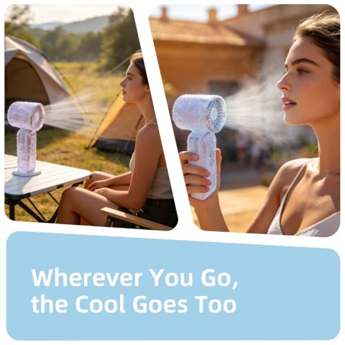 Mini Handheld Turbo Fan with Freeze-Cool Handle, 35ft/s High-Speed Airflow, 12H Battery, USB-C Rechargeable, 2-in-1 Handheld/Desk Portable Fan for Travel Cruise Disney (Pueple) - color: Pueple