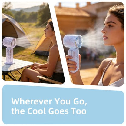 Mini Handheld Turbo Fan with Freeze-Cool Handle, 35ft/s High-Speed Airflow, 12H Battery, USB-C Rechargeable, 2-in-1 Handheld/Desk Portable Fan for Travel Cruise Disney (Pueple) - color: Pueple
