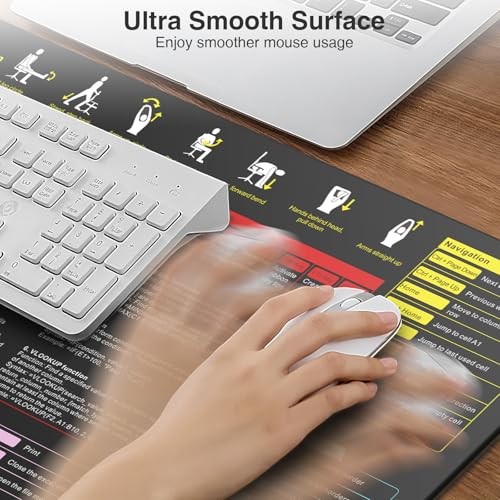 Excel Cheat Sheet Mouse Pad with Magnetic Wireless Charging, 31.5 x 15.8 in | Extended Excel Shortcuts Desk Writing Pad, Waterproof Ultra-Smooth Keyboard Mat, Non-Slip Base - color: Black-Excel Formulas-31.5"x15.8"