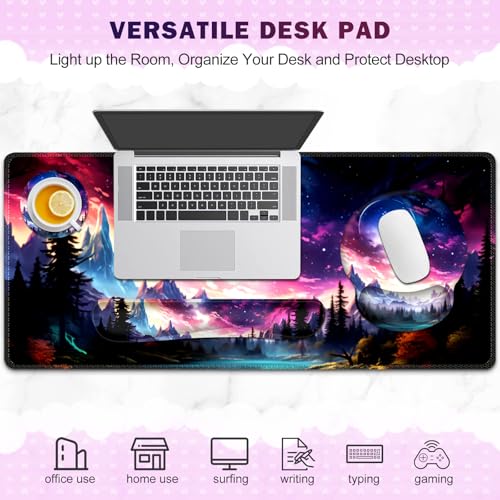 Gaming Mouse Pad, Large Desk Mat, Cute Desk Pad Protector, 4in1 XXL Mousepad + Keyboard Wrist Rest+Mouse Wrist Rest+Coaster Set with Ergonomic Desk Pad for Home Office Table Computer, Purple Hill - color: Purple Hill