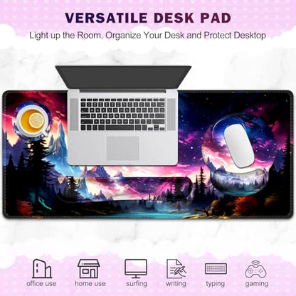 Gaming Mouse Pad, Large Desk Mat, Cute Desk Pad Protector, 4in1 XXL Mousepad + Keyboard Wrist Rest+Mouse Wrist Rest+Coaster Set with Ergonomic Desk Pad for Home Office Table Computer, Purple Hill - color: Purple Hill