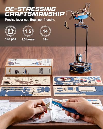 ROKR 3D Wooden Puzzles for Adults,Gravity Swing Ocean Fisher Model kit, 161Piece 3D Puzzles for Adults