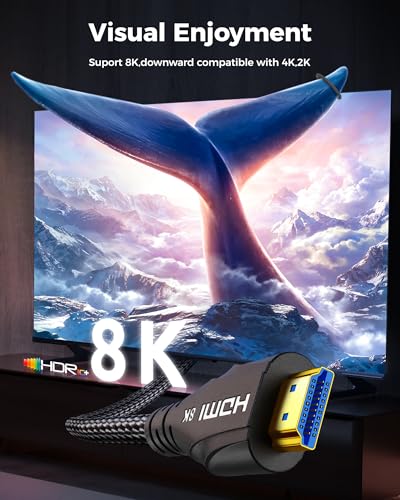 Cratree HDMI Cable 25FT Long - 4K 120hz,8K 60hz,48Gbps High-Speed HDMI Braided Cord,HDCP 2.3,eARC - Compatible with HDTV,Projector,Monitor and More - size: 25 FT