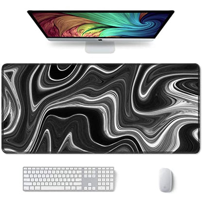 Auhoahsil Large Gaming Mouse Pad, Fluid Art Style XXL 35.4 x 15.7 in Desk Pad Stitched Non-Slip Rubber Long Computer Mousepad Thin Extended Full Size Desk Mat for Desktop Laptop Wireless Mice, Black - color: 13 Abstract Contour, size: 35.5L x 15.7W inches