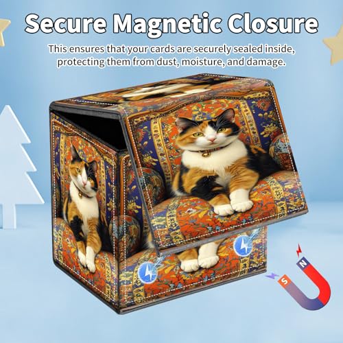 Card Deck Box for MTG Commander,Collectible Trading Storage Box Fits 120+ Single Sleeved Cards Magnetic Case PU Leather for Magic Commander TCG CCG MTG,Cute Cat Sofa - color: Cute Cat Sofa