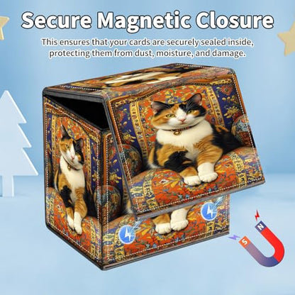 Card Deck Box for MTG Commander,Collectible Trading Storage Box Fits 120+ Single Sleeved Cards Magnetic Case PU Leather for Magic Commander TCG CCG MTG,Cute Cat Sofa - color: Cute Cat Sofa