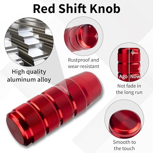 ecocstm Car Shifter Knob, Aluminum Gear Shift Style Knobs, Car Accessories | 3.74" Shift Knob with 3 Threaded Adapters M8 M10 M12 x 1.25 Fit Universal Manual Transmission, Automotive, Trucks (Red) - color: Red