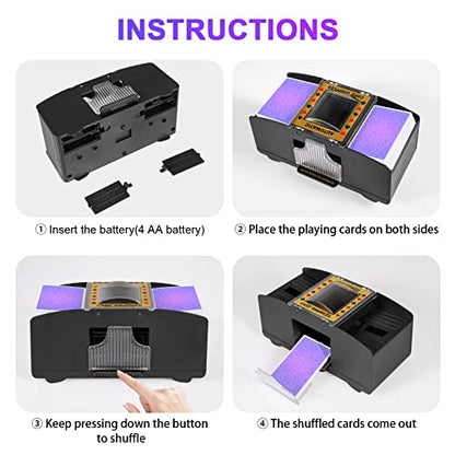 FEIERYA Automatic Card Shuffler 2/1/4/6 Deck | Battery-Operated Electric Playing Card Shuffler,Compatible with UNO,Poker for Home Card Game,Travel - size: 2 Decks
