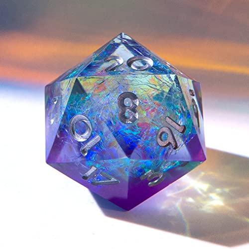 Single D20 Dice - 22mm, 20 Sided D&D Dice for Dungeons and Dragons, DND Dice with Resin Sharp Edge, Handmade Polyhedral for RPG, Roleplaying Games MTG Table Games(Purple Green) - color: D20-purple Green