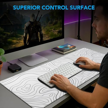 Gaming Mouse Pad, Large Pad with Non-Slip Rubber Base, Waterproof Mousepad with Stitched Edges, XXL Computer Long Keyboard Mouse Mat for Gamer, Office & Home, 31.5" x 15.7", White Black Lines - color: White Black Lines, size: 31.5 inches x 15.7 inches