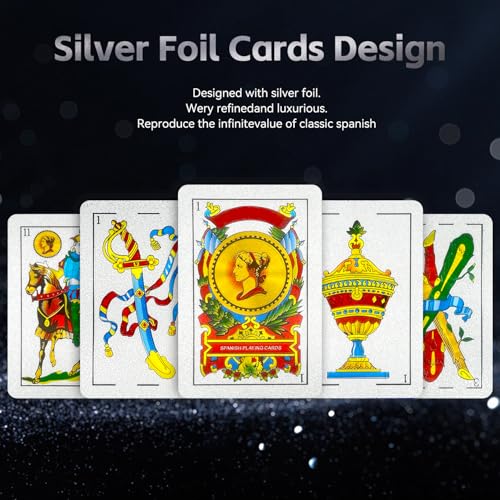 CDBXRA Spanish Playing Cards, Original Spanish Cards Games Deck of Cards | Briscas Cards Puerto Rico Mexican Playing Cards (Silver x 1) - color: Silver X 1