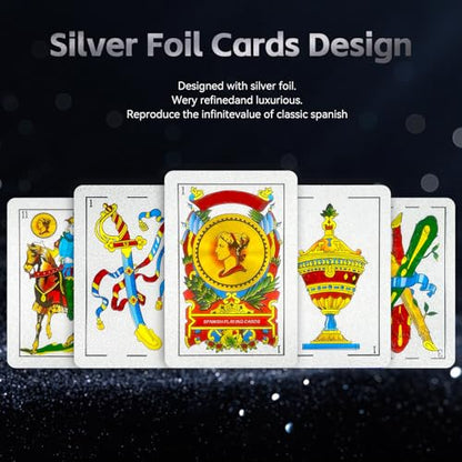 CDBXRA Spanish Playing Cards, Original Spanish Cards Games Deck of Cards | Briscas Cards Puerto Rico Mexican Playing Cards (Silver x 2) - color: Silver X 2
